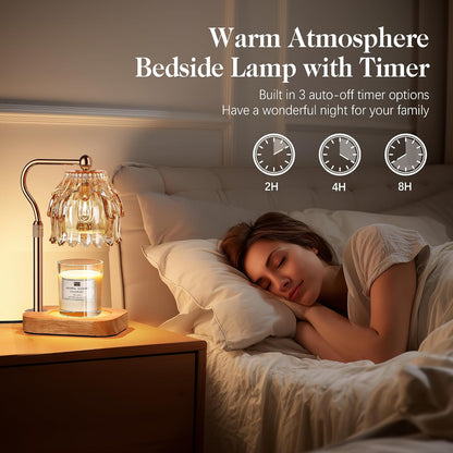 Candle Warmer Lamp with Timer Dimmer, Modern Wax Warmer for Scented Wax Jar Candle Warmer with 2 Bulbs, Adjustable Height Glass Lamp for Gifts for Women, Home Decor, Gold Amber