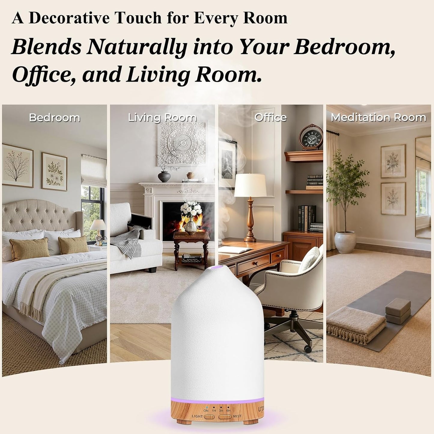URPOWER 180ML Ceramic Essential Oil Diffuser, Ultrasonic Aromatherapy Diffuser with 7-Color Lights, Auto Shut-Off, Quiet Oil Diffuser for Bedroom, Home Office