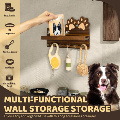 MTERSN Cute Dog Leash Holder for Wall for Pet Station Organizer, Brown