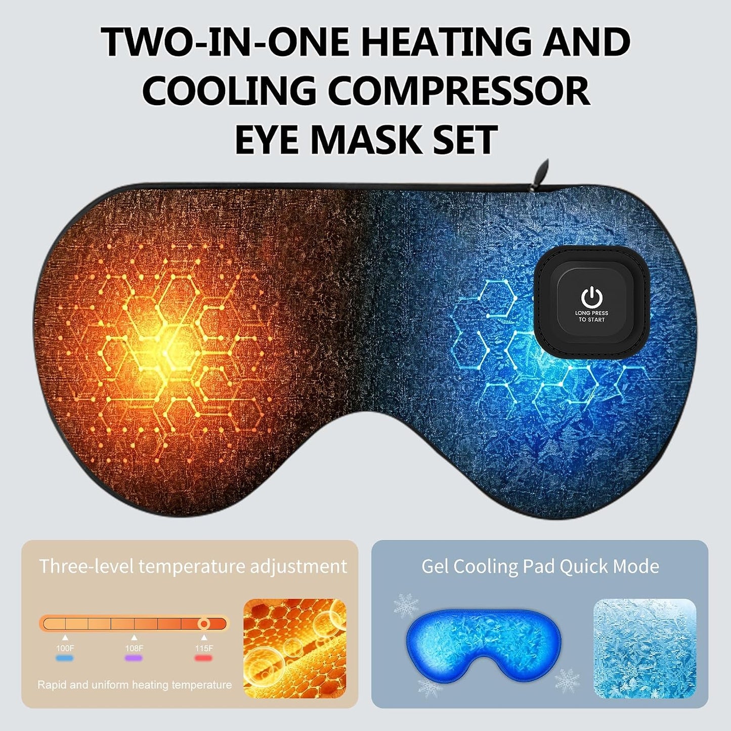 Heated Eye Mask, Cordless Hot & Cold Compress, 1000mAh Rechargeable, 3 Temperature Settings, Relief for Dry Eyes, Blepharitis & Styes, Improves Sleep, Ideal for Office Naps, Travel & Night Sleep