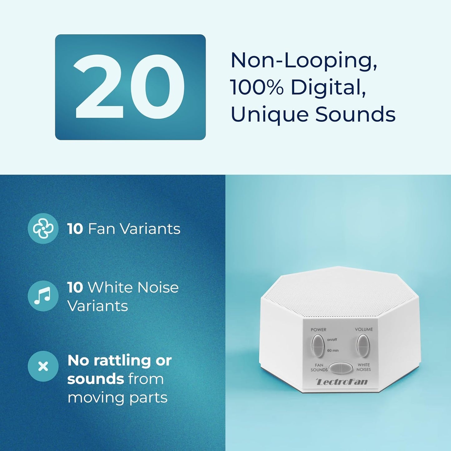 Adaptive Sound Technologies LectroFan Classic - Global Power Edition - Soothing Sound Machine for Sleep - Built-in Sleep Timer - Compact Design - Relaxation Support - White