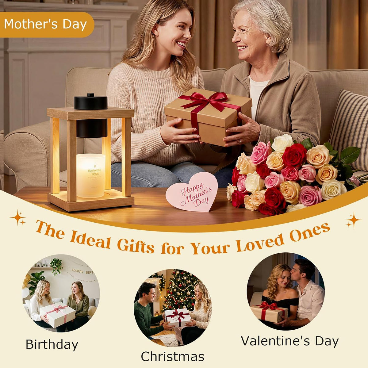 Modern Candle Warmer Lamp with Timer, Dimmable Candle Lamp Warmer, Mothers Day Birthday Gifts for Women Men, Black Candle Warmer, Adjustable Candle Light Warmer, Cozy Living Room Bedroom Home Decor