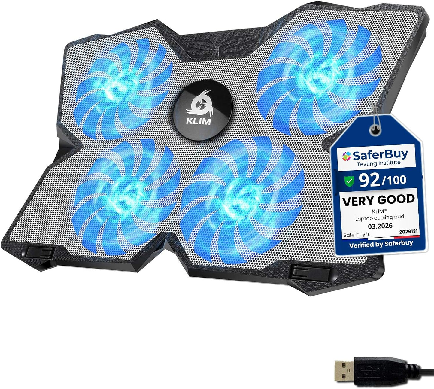 KLIM Wind Laptop Cooling Pad - More Than 500 000 Units Sold - New Version - The Most Powerful Rapid Action Cooling Fan - Laptop Stand with 4 Cooling Fans at 1200 RPM - USB Fan - PS5 PS4 - RGB