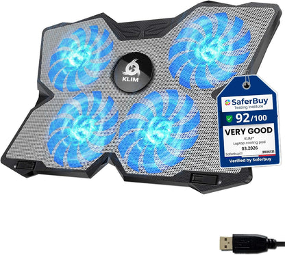 KLIM Wind Laptop Cooling Pad - More Than 500 000 Units Sold - New Version - The Most Powerful Rapid Action Cooling Fan - Laptop Stand with 4 Cooling Fans at 1200 RPM - USB Fan - PS5 PS4 - RGB