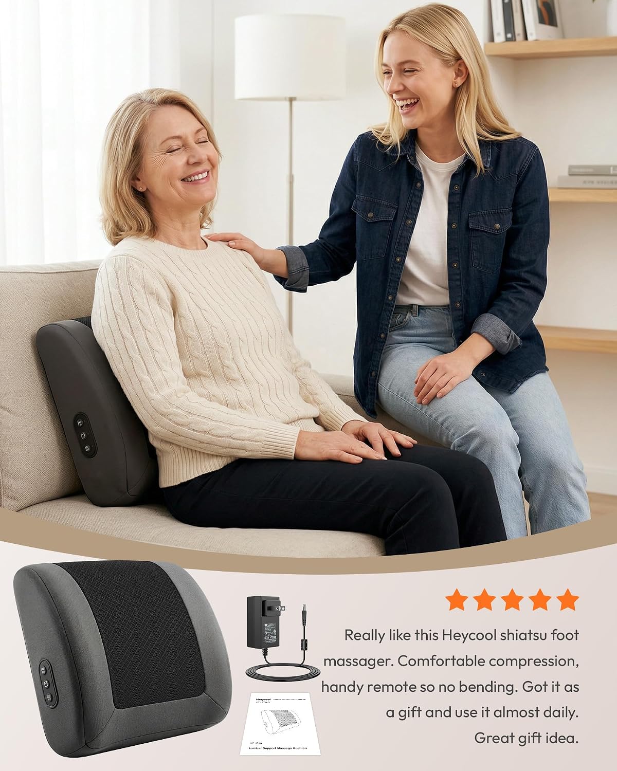 Heycool Heated Lumbar Support Pillow for Office Chair, Back Massager with Heat & Vibration, Ergonomic Lower Back Support Pillow Massage, 3 Modes, 2 Heat Levels, Auto Shut-Off for Home & Office