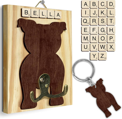 Dog Leash Holder Wall Mount, Pet Harness Hanger with Scrabble Letters, Dog Collar Organizer for Entryway, Memorial Cat Leash Holder for Wall, Pet Loss Gifts, Keepsake, Home Decor PF212-NAT