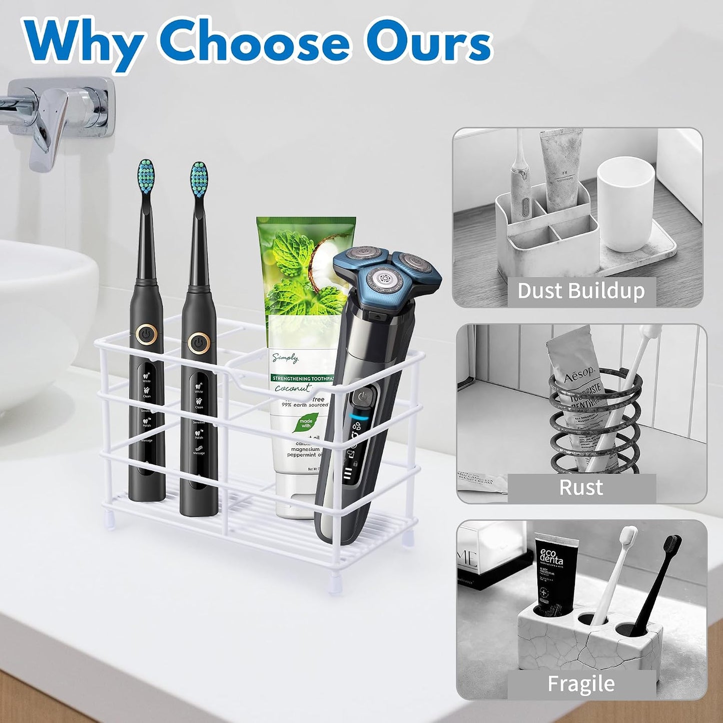 Electric Toothbrush Holders for Bathrooms 304 Stainless Steel Quick Drying | Upgrade Heavy Duty Sturdy Durable Toothpaste Holder Bathroom Organizer Storage Decor Accessories Tooth Brush Holder Caddy