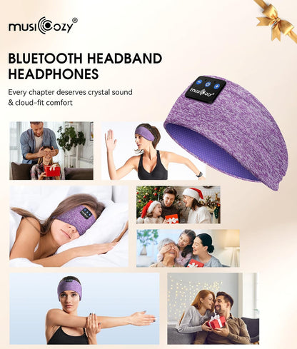 MUSICOZY Sleep Headphones Bluetooth 5.4 Headband, Wireless Earphones Music Sleep Earbuds Sleeping Eye Mask with HD Stereo Speakers for Workout Running Travel Yoga, Ideal Gifts for Men Women Mom Dad