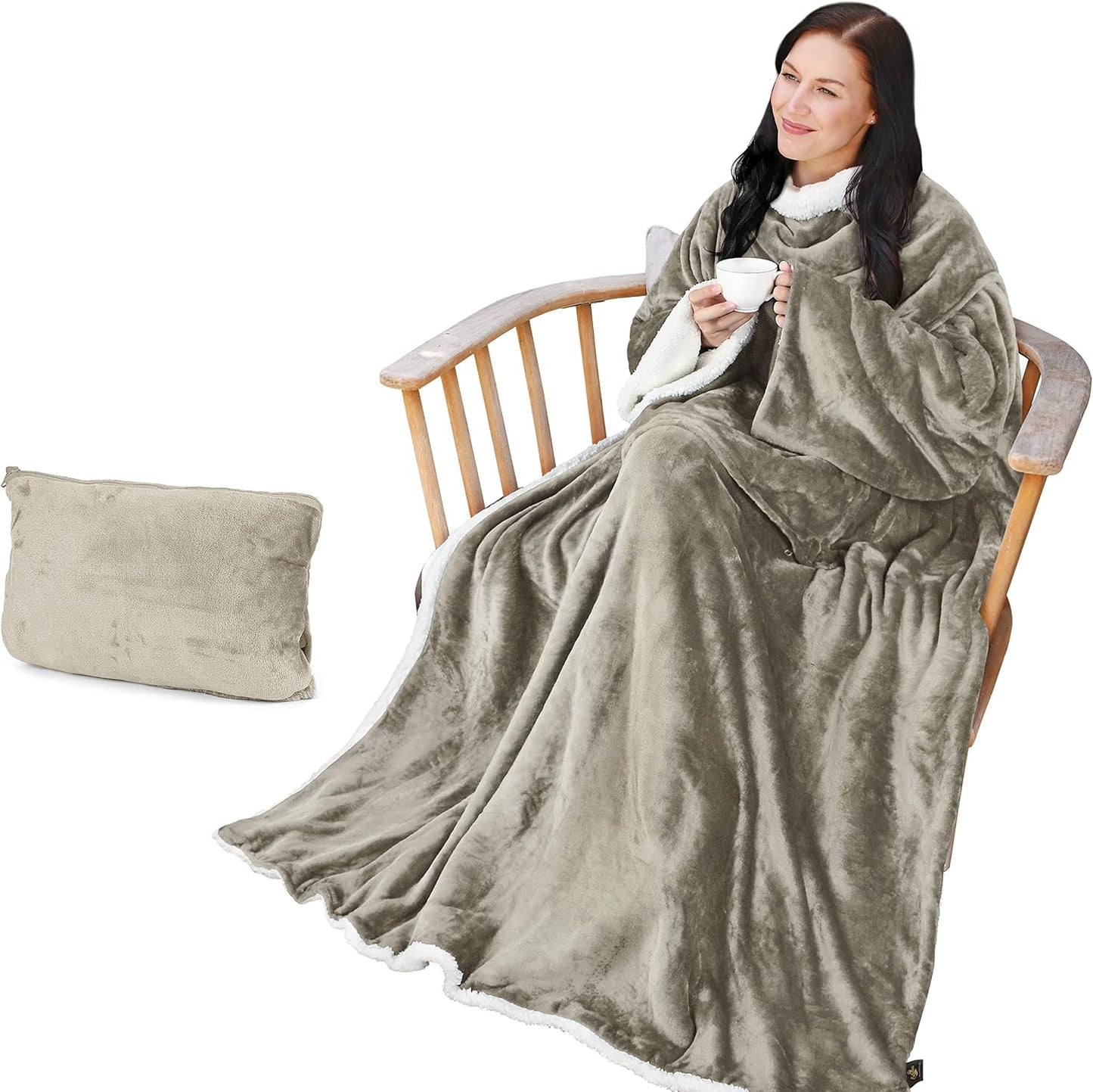Catalonia Sherpa Wearable Blanket with Sleeves Arms