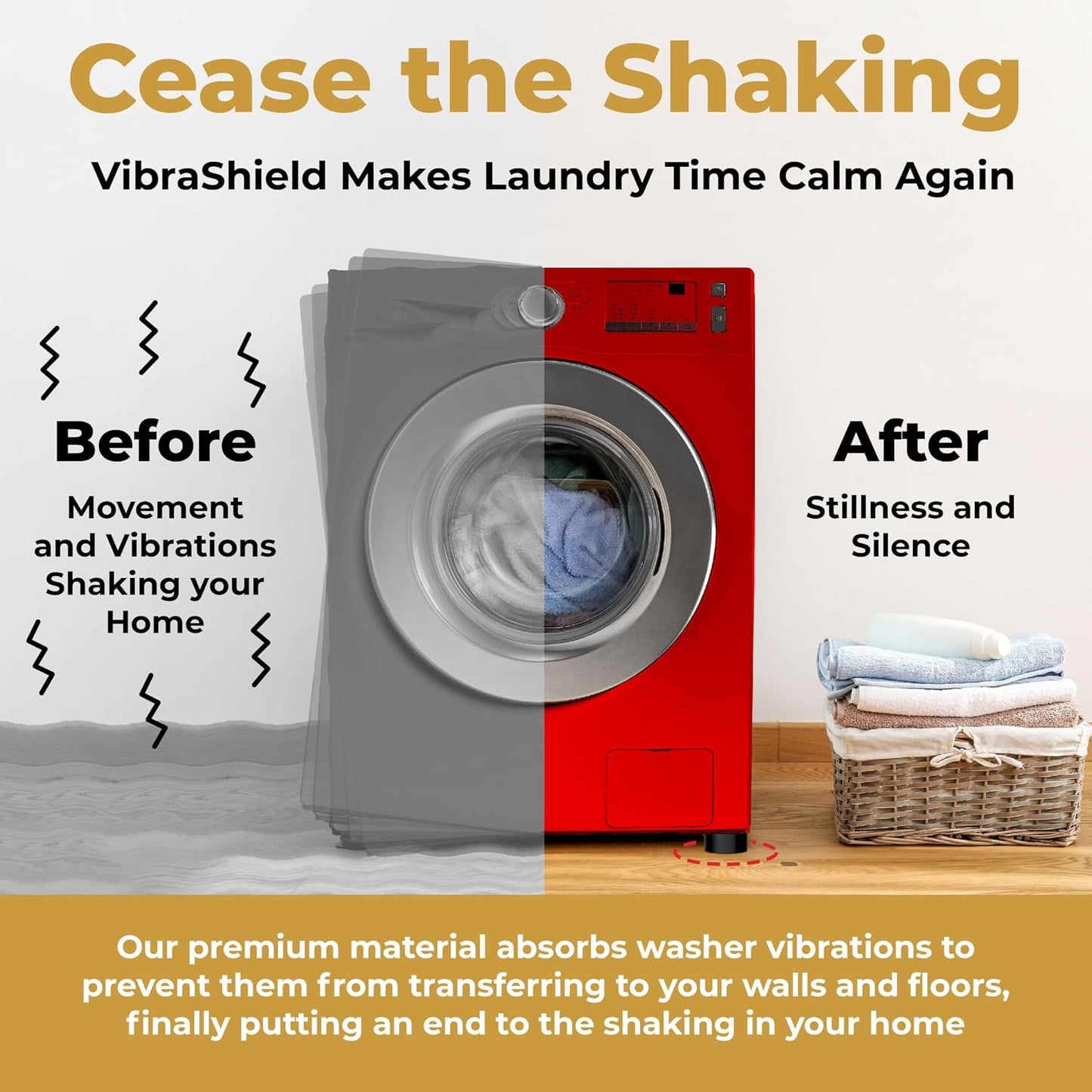 Anti Vibration Pads for Washing Machine & Dryer, Fit Feet to 2.5in 4 Pack | Stops washer walking, moving; non-slip HexaGrip; rubber shock absorber, stabilizer; spin cycle noise reducer