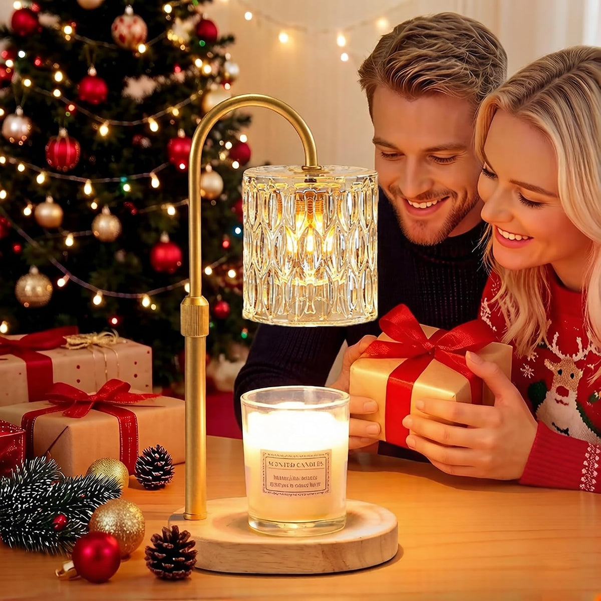 Dreamholder Electric Candle Warmer Lamp with Timer, Dimmable Candle Lamp with Adjustable Height, Wax Melter for Jar Candles Wood Base Floral Home Decor Gifts for Women Mom, Silver Glass