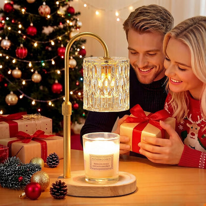 Dreamholder Electric Candle Warmer Lamp with Timer, Dimmable Candle Lamp with Adjustable Height, Wax Melter for Jar Candles Wood Base Floral Home Decor Gifts for Women Mom, Silver Glass