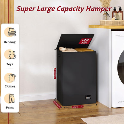 195L Laundry Hamper 3 Section,Large Laundry Hamper with Lid,Dirty Clothes Hamper with 3 Inner Bags,Collapsible Laundry Basket Organizer for Laundry Room,Bedroom,Laundry Sorter Hamper 3 Compartment