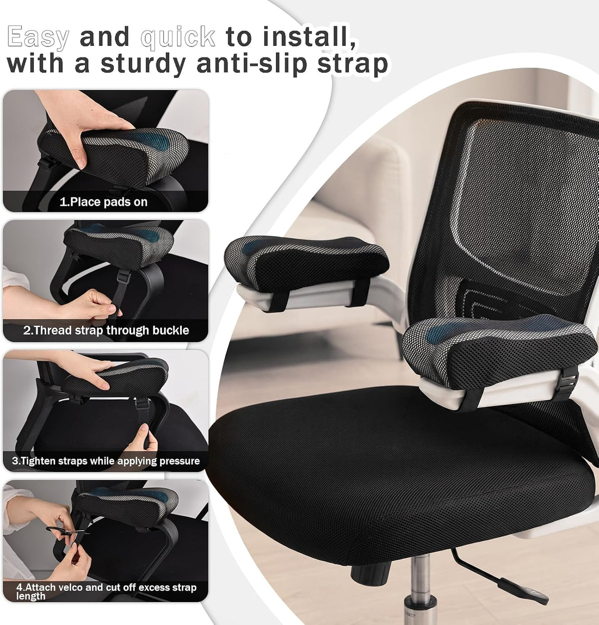 THARAHT 2pcs Ergonomic Blue Mesh Gel Memory Foam Armrest Support Pillow Anti Slip Adjustable Office Chair Games Home Wheelchairs