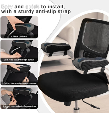 THARAHT 2pcs Ergonomic Blue Mesh Gel Memory Foam Armrest Support Pillow Anti Slip Adjustable Office Chair Games Home Wheelchairs