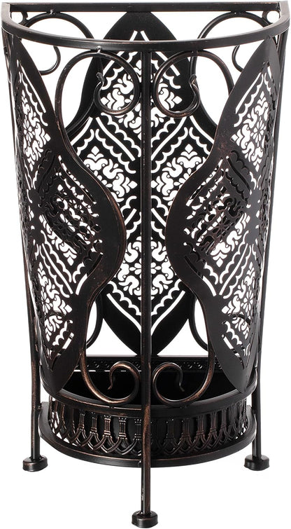 Dualplex Umbrella Holder Umbrella Stand Rack Metal Entry Hallway Décor w/Removable Drip Tray for Home Office Holds Umbrellas Canes Walking Sticks 16" Tall (Square, Antique)