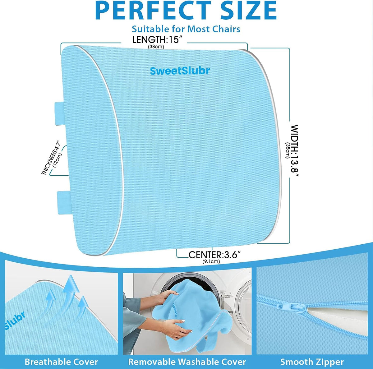 SweetSlubr Lumbar Support Pillow for Office Chair,Back Support(Black,Large)
