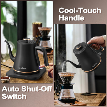 Stariver Gooseneck Electric Kettle, 0.8L Electric Tea Kettle | BPA-free Stainless Steel, Auto Shut-off & Boil-dry Protection, One-touch Fast Boiling, for Pour Over Coffee, Tea, Hot Water
