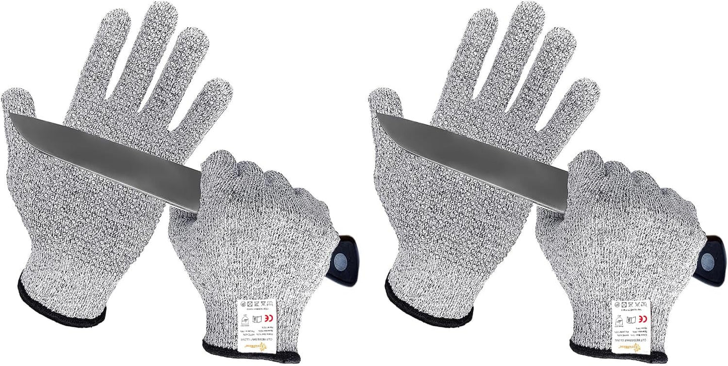 Evridwear Level 5 Cut Resistant Gloves with Non-Slip Grip, 2 Pairs | HPPE Material, Food Safe, Comfortable & Breathable, Kitchen, Crafting & DIY Projects(M, Pink+Gray)