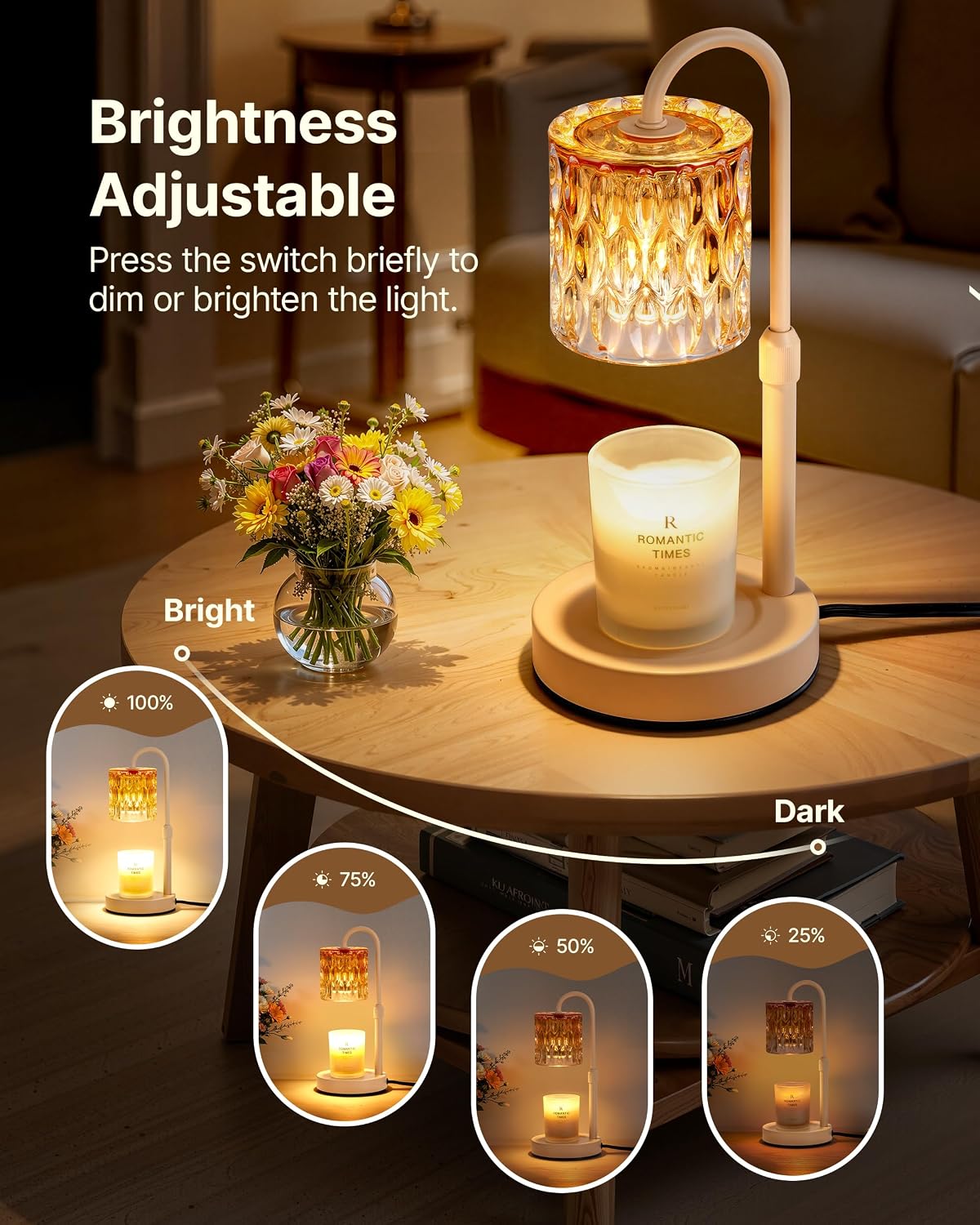 CASTLELIFE Dimmable Candle Warmer Lamp with Timer, Height Adjustable Candle Warmer for Jar Candles, Electric Wax Melt Warmer for Home Decor House Warming Gifts, Birthday Gifts for Women, Black Clear