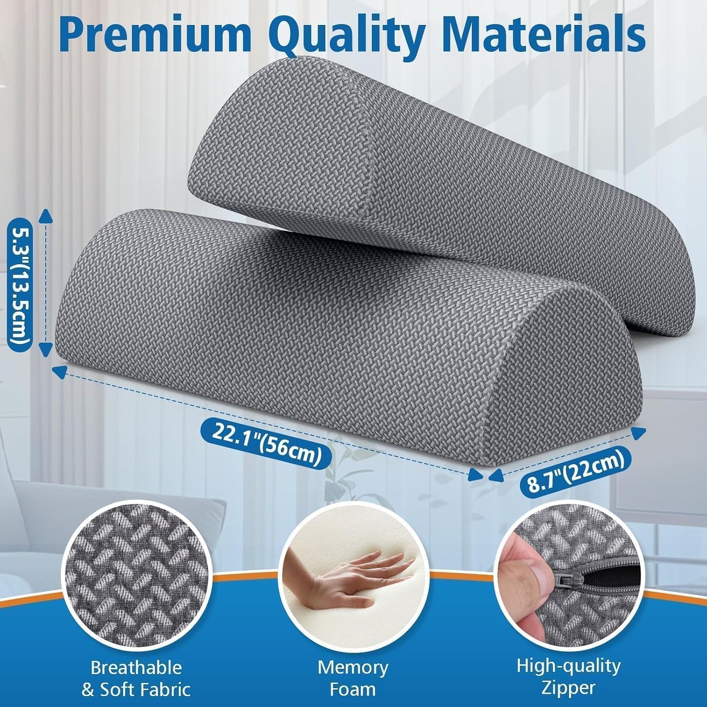 SweetSlubr Knee Pillow for Side Sleepers, Half Moon Memory Foam Bolster Pillow for Legs, Ergonomic Design Wedge Elevation Pillow for Side & Back Sleeping, Under Knee Support, Foot, Ankle, Lumbar,White