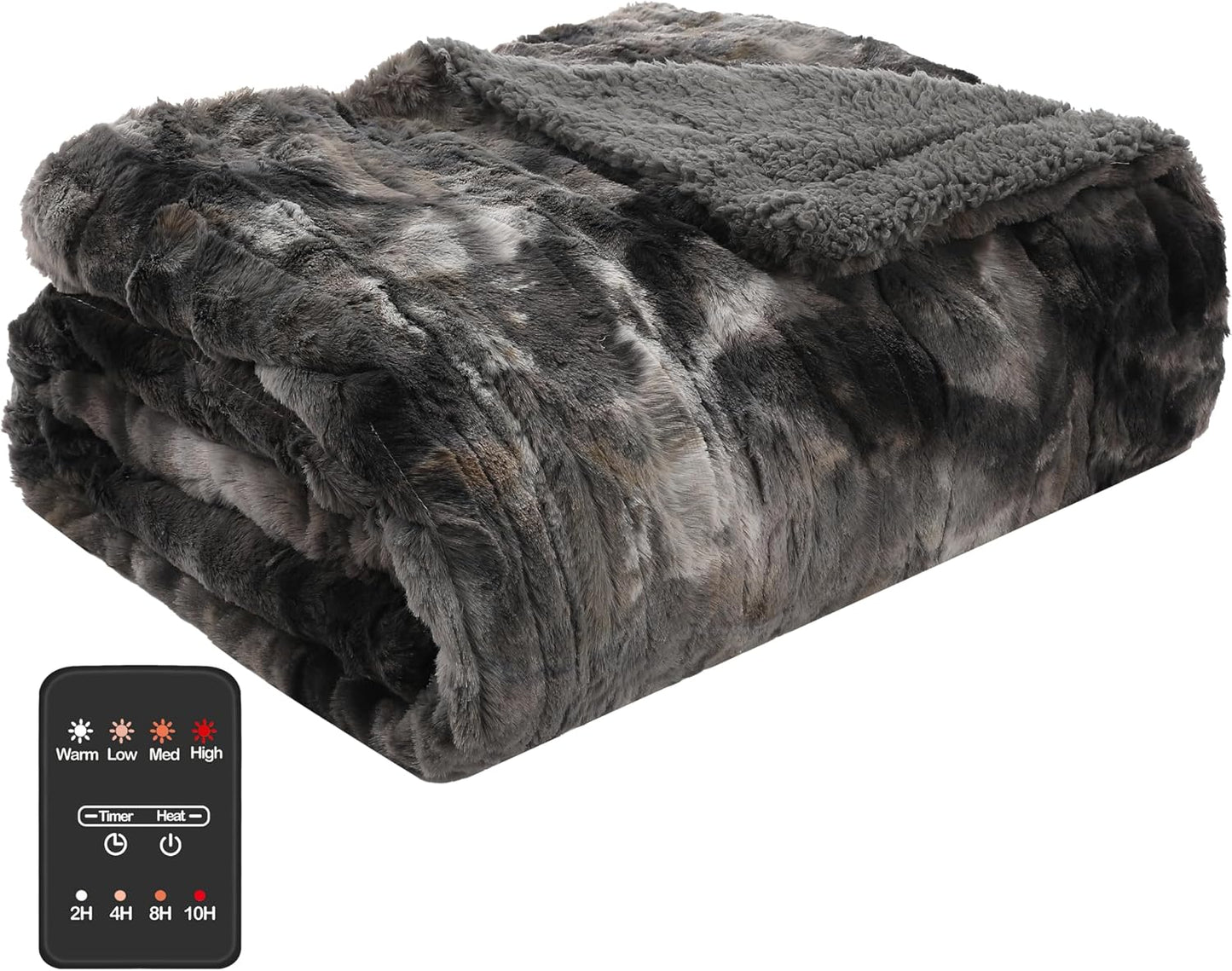 Soypipo Electric Heated Throw Blanket 50"x60", Faux Fur Plush with 4 Heat Settings & 2/4/8/10H Auto Shut-Off, Overheat Protection, Machine Washable, for Office & Chair, Dark Grey