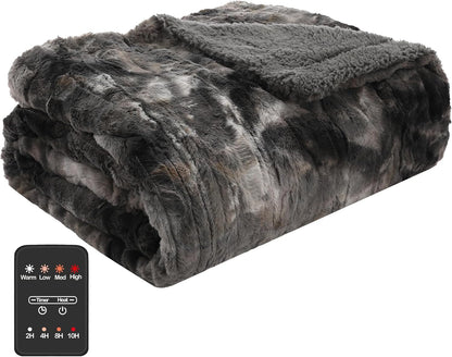 Soypipo Electric Heated Throw Blanket 50"x60", Faux Fur Plush with 4 Heat Settings & 2/4/8/10H Auto Shut-Off, Overheat Protection, Machine Washable, for Office & Chair, Dark Grey