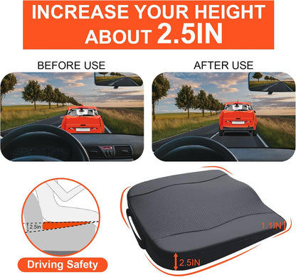 Lofty Aim Car Seat Cushion, Memory Foam Car Seat Cushions for Long Driving | Comfy Car Seat Pillow for Pain Relief, Driver Seat Cushion Adds Height, Butt Cushion for Car, Truck, Office Chair, Black