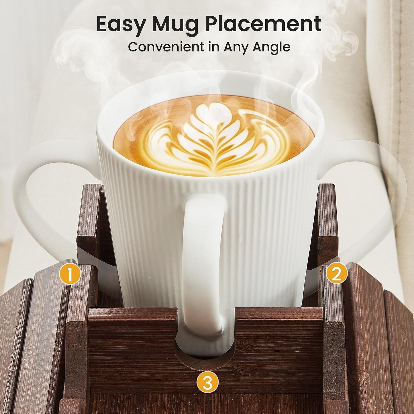 GEHE Couch Cup Holder, Anti Falling Sofa Arm Tray, Natural Bamboo Sofa Cup Holder More Safe for Your Family, Portable Couch Arm Tray Armrest Table for Remote, Snacks, Drinks