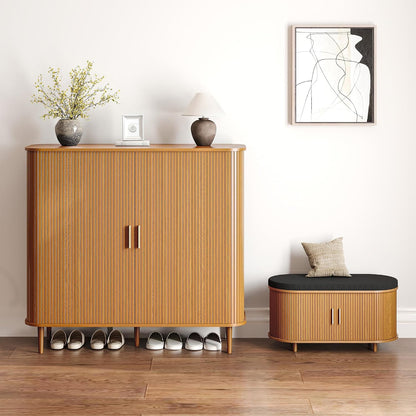 DHH Shoe Storage Cabinet with Sliding Door, 6-Tier Shoe Cabinet with Adjustable Shelves, Modern Freestanding Shoe Storage Organizer for Entryway, Hallway, Living Room (Walnut, 47 ")