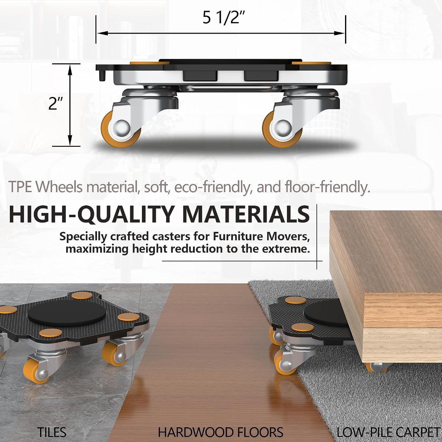 ONEON Furniture Mover with Wheels, 360° Rotation Wheels Furniture Dolly for Moving Heavy Furniture, Appliances, 660 LB Max Load Capacity with Auxiliary Lifter - Connect Dolly