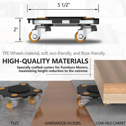 ONEON Furniture Mover with Wheels, 360° Rotation Wheels Furniture Dolly for Moving Heavy Furniture, Appliances, 660 LB Max Load Capacity with Auxiliary Lifter - Connect Dolly