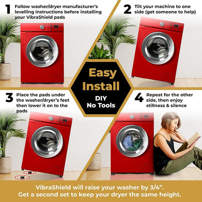Anti Vibration Pads for Washing Machine & Dryer, Fit Feet to 2.5in 4 Pack | Stops washer walking, moving; non-slip HexaGrip; rubber shock absorber, stabilizer; spin cycle noise reducer
