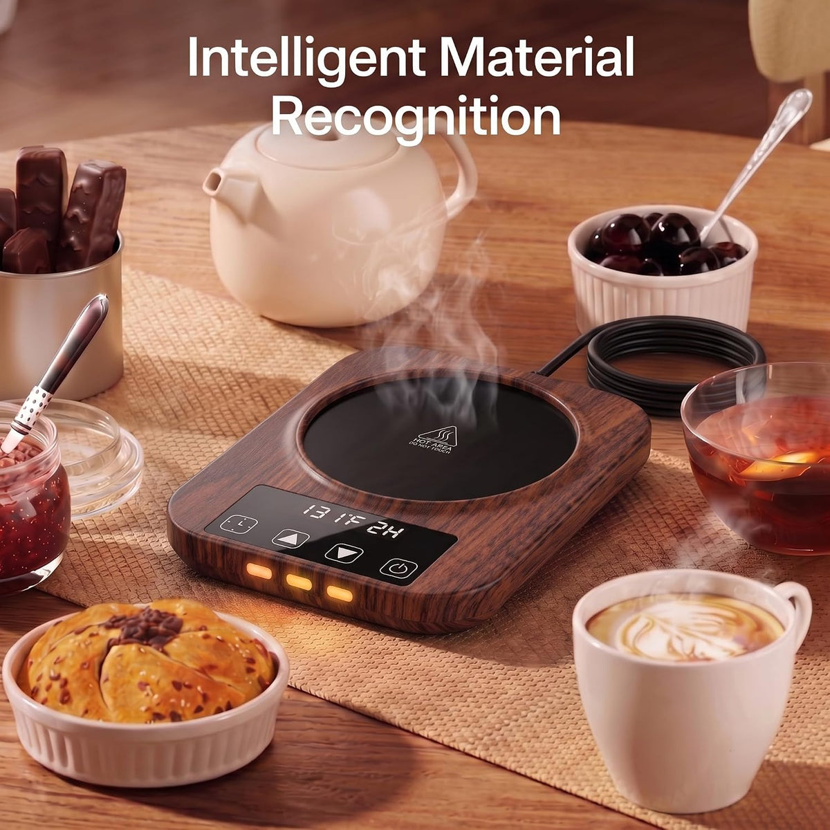 Coffee Mug Warmer for Desk - 9 Temperature Settings (100°F-180°F) Smart Electric Cup Warmer with 1-12H Timer, Large Heating Plate Auto Shut Off Coffee Warmer，Walnut