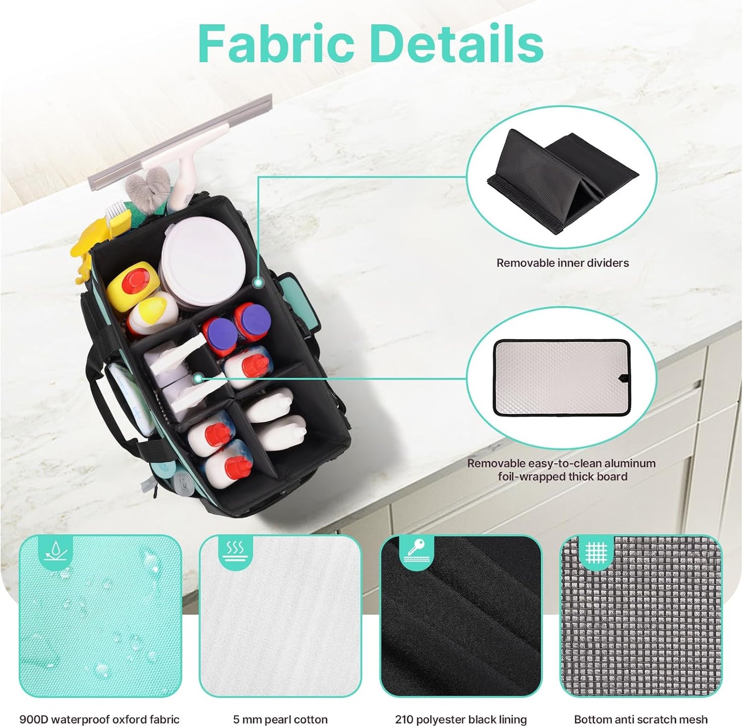 JKAOO Large Wearable Cleaning Caddy Bag with Handles, Denim Blue | Adjustable Shoulder & Waist Straps, Removable, Waterproof Tote for Cleaning Supplies, Home, Car, Office