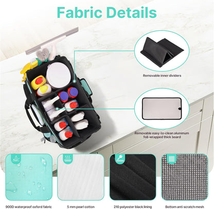 JKAOO Large Wearable Cleaning Caddy Bag with Handles, Denim Blue | Adjustable Shoulder & Waist Straps, Removable, Waterproof Tote for Cleaning Supplies, Home, Car, Office