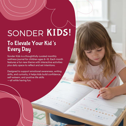 Sonder Kids Wellness Gratitude Journal - Kids Journal for Girls and Boys, Hands-On Activities like Crosswords, Coloring and Nature Prompts, Undated, Ages 6-12, 56 pages