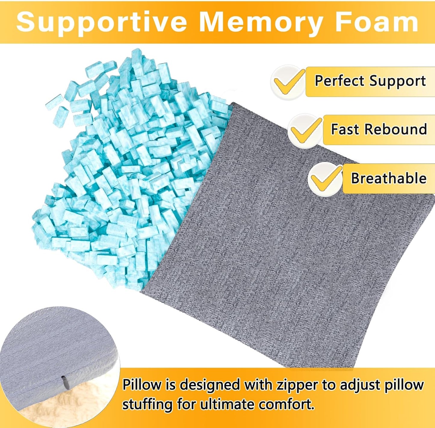 1 MIDDLE ONE 2 Pack Small Pillow, Memory Foam Mini Pillow 11 X 7 Inches for Travel, Sleeping, Nap and Neck, Knee, Lumbar Support, Tiny Cushion for Pet, Dogs (Grey)