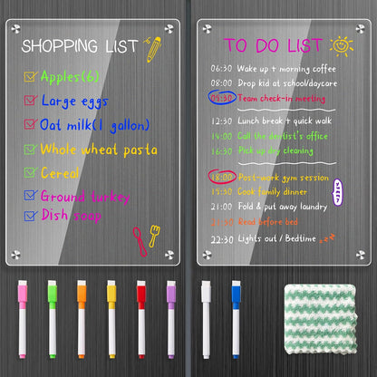 1pack Acrylic Magnetic Fridge Whiteboard,Clear Dry Erase Menu Board, White | Meal Planner With 8 Bright Markers & 1 Towel, To Do List, Planner Board & Grocery List For Kitchen Organization
