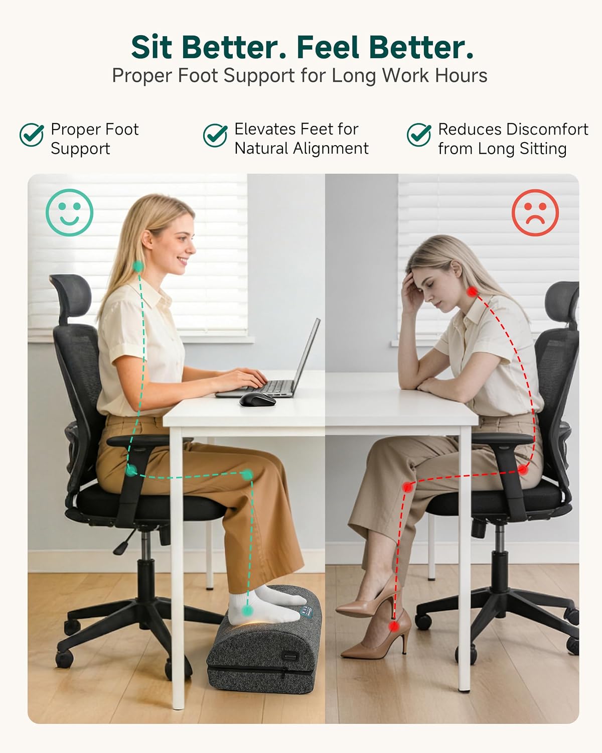 Snailax Heated Foot Rest Under Desk, Adjustable Height Foot Stool with Heat