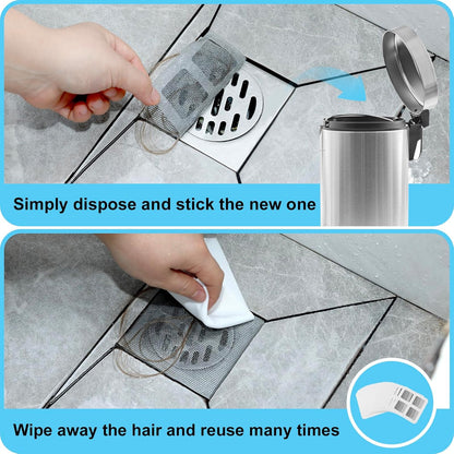 30 Pack Disposable Shower Drain Hair Catcher Mesh Stickers 4"x4" Strong Adhesive Mesh Covers for Bathroom, Kitchen & Laundry Waterproof Hair Trap Easy Apply & Remove