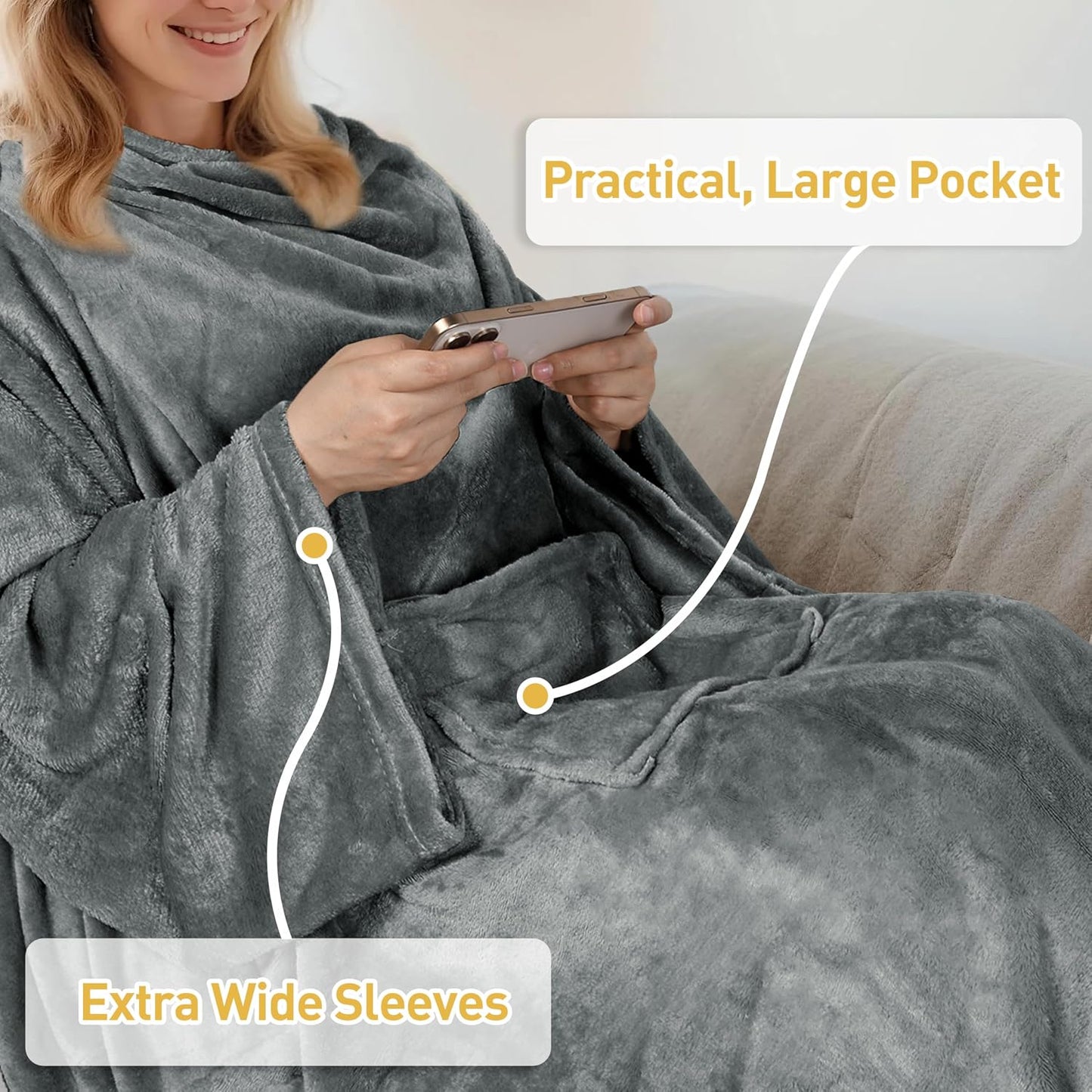 Catalonia Wearable Blanket with Sleeves & Foot Pocket for Adults | Soft Fleece Throw Wrap with Hands-Free Comfort, Perfect for Reading, TV Time & Relaxing, Christmas Gift for Women & Men