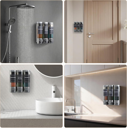 Shampoo and Conditioner Dispenser,Shower Soap Dispenser 3 Chamber No Drill Wall-Mounted Shampoo Dispenser for Shower Wall Mounted Shower Dispenser for Bathroom Hotel Large Capacity,Dark Gray1