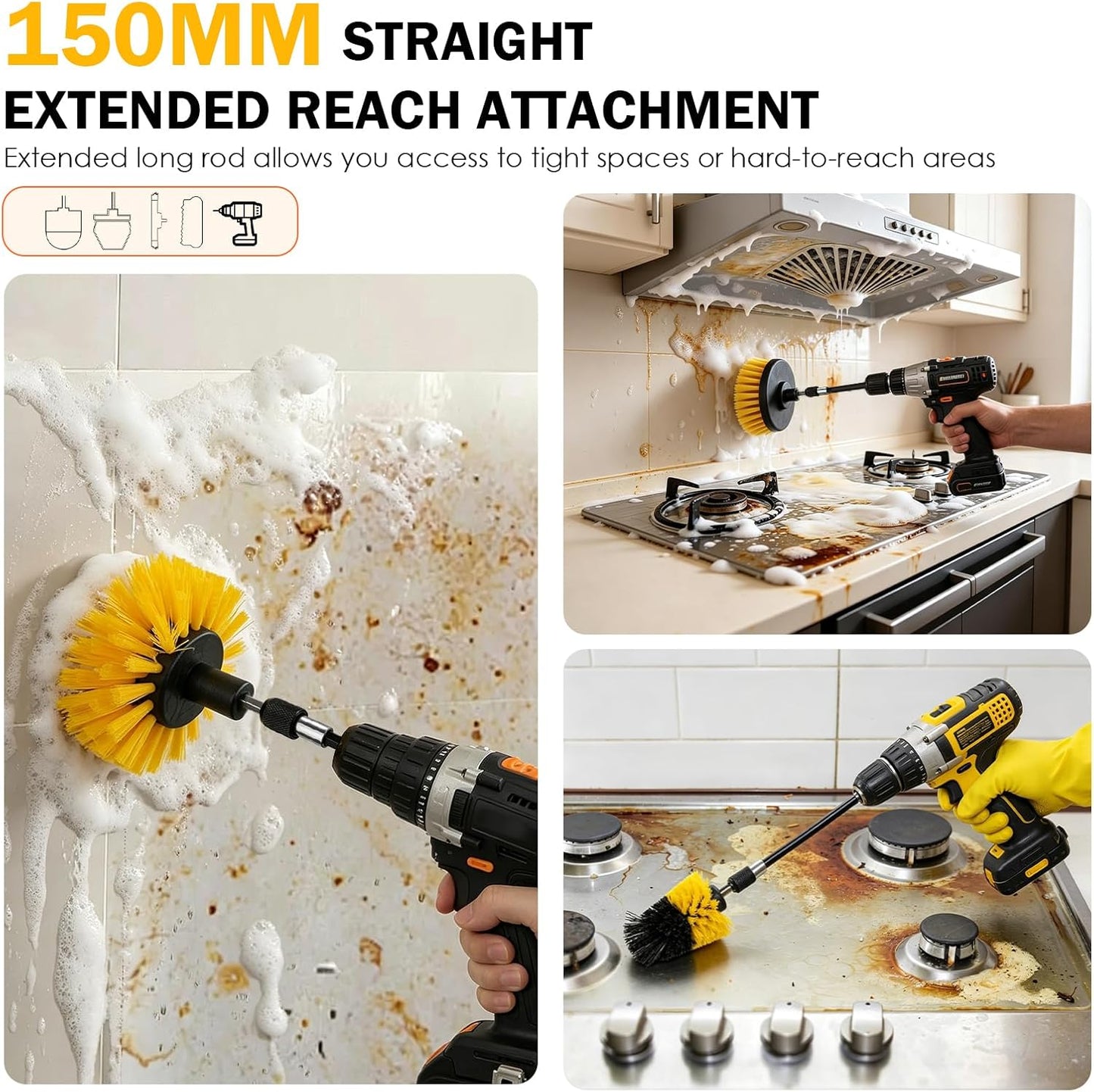 18PCS Drill Brush Attachments Set, Power Cleaning Scrub Brushes | Cleaning Brush Supplies with Scrub Pads, Sponge, Extend Long Attachment for Bathroom Bathtub, Grout, Tile, Sinks, Corners
