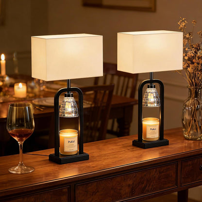 PoKat Gold Table Lamp Candle Warmer, Candle Warmer Lamp with Timer Dimmer, Wax Light Warming Table Lamp for Jar Candles, Modern Bedside Lamp for House Warming Home Decor Living Room, Bulb Included