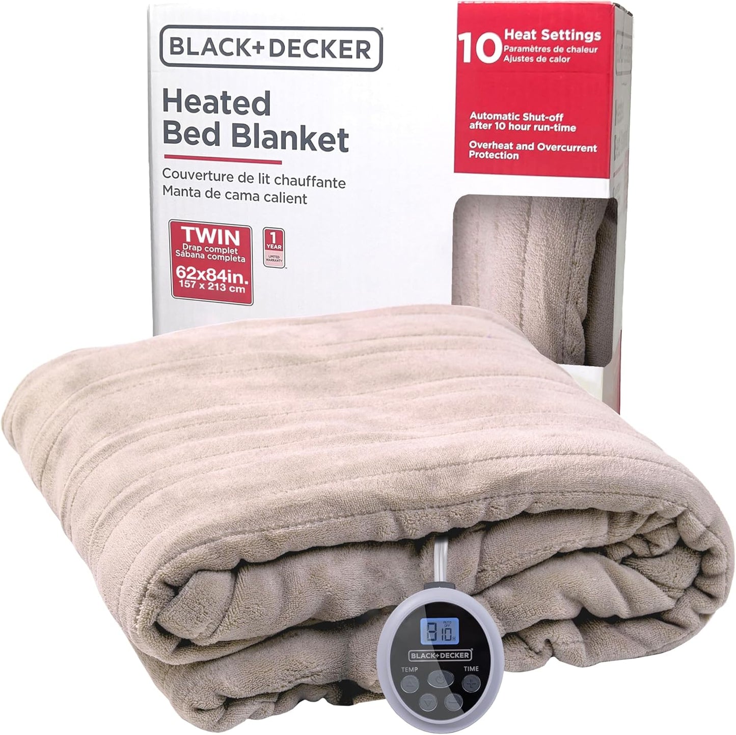 Black+Decker Heated Blanket Electric Throw, Fleece Electric Blanket, Heating Blanket with 4 Heating Levels, 3H Timer, Auto Shutoff, Fast Heating (50x60 inches, Grey)