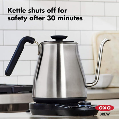 OXO Brew Pour Over Gooseneck Electric Kettle - Stainless Steel | Adjustable Temperature Control, Built-In Timer, Cord Free, Precise Pour, Automatic Shut-Off, Coffee And Tea