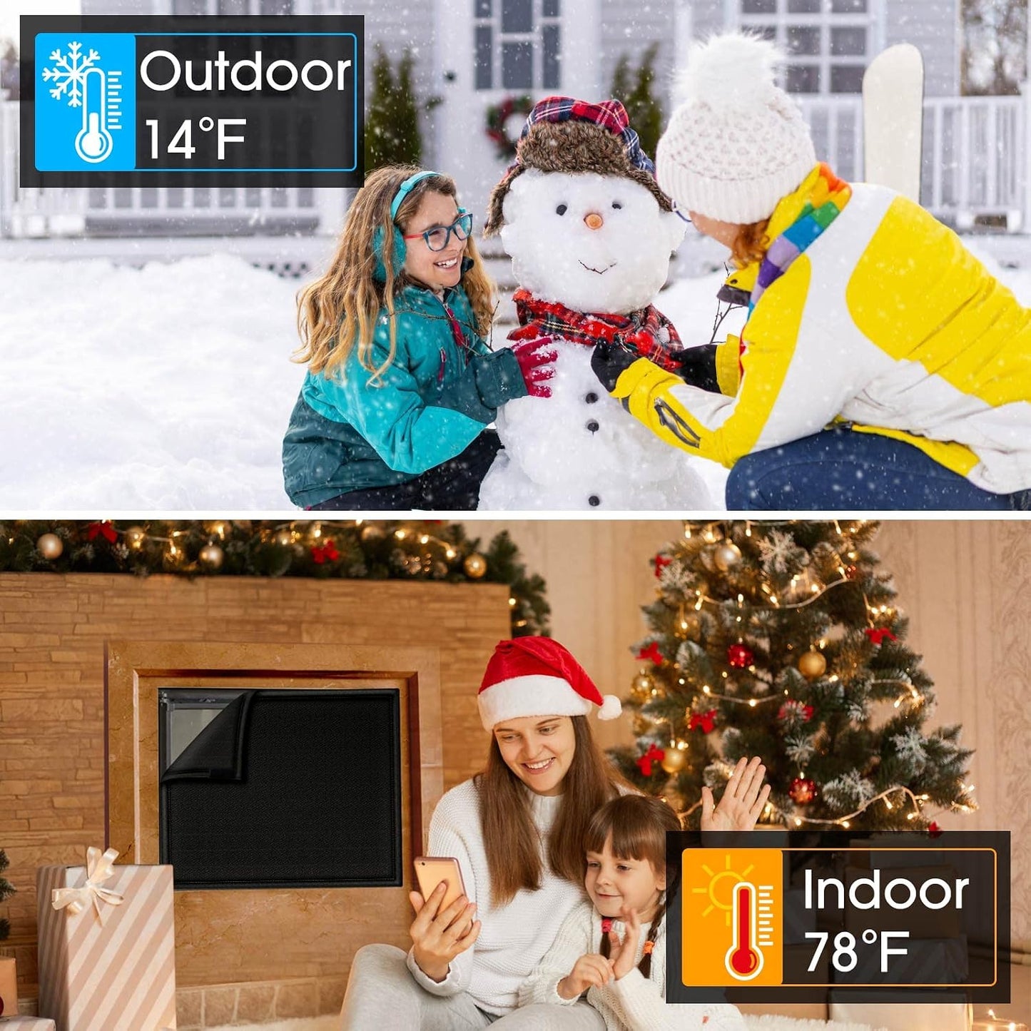 Magnetic Fireplace Draft Cover, Fireplace Blocker Blanket Stops Heat Loss, Adjustable Fireplace Draft Stopper Save Energy for Indoor Iron Frame Black 42" W x 36" H