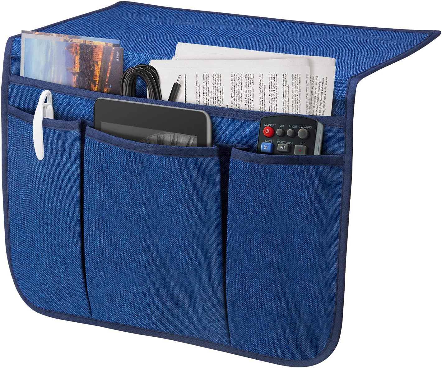 Bedside Caddy Bedside Storage Organizer Magazine Phone Tablet iPad Remote Holder, Organizer Caddy for Home College Dorm Bed, Sofa, Bunk Bed (Grey)