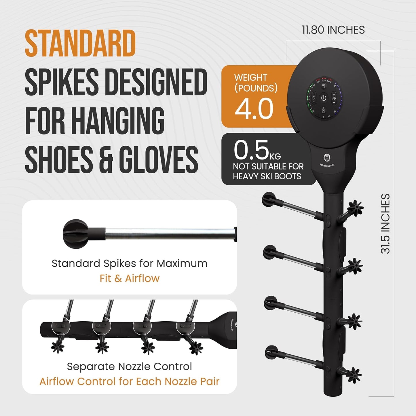 Octopus Portable Heavy Ski Boot Dryer for Work Boots and Shoes | Wall Mounted Fast 2 Pair Shoe Dryer Fan Dries in Minutes, Removes Sweat & Odor, Tornado Mode, Adjustable Heat, Black